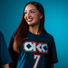 Model Wearing 2025-26 CITY EDITION OKC THUNDER NIKE CHET HOLMGREN N&N T-SHIRT