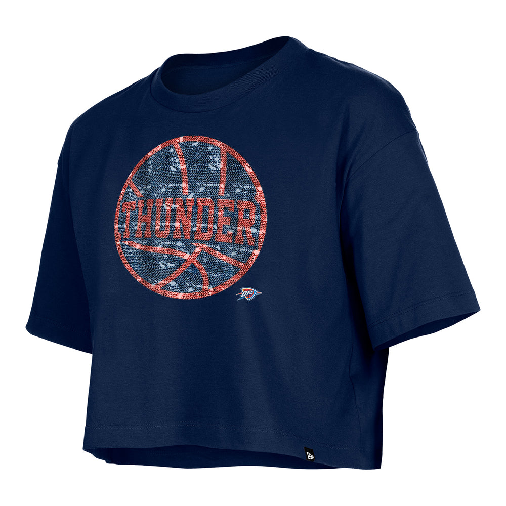 Girls Oklahoma City Thunder Flip Sequin Basketball T-Shirt in Blue - Front View
