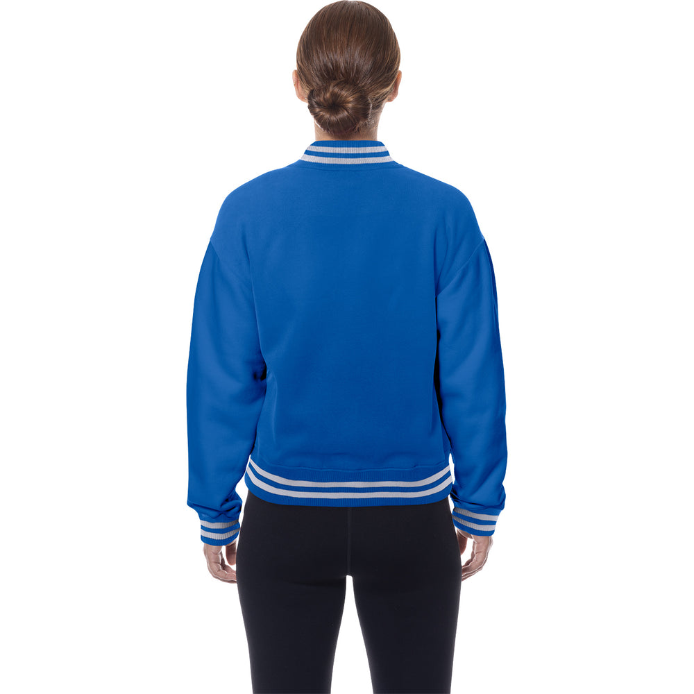 Ladies Oklahoma City Thunder Snap Button Bomber Jacket in Blue - Back View