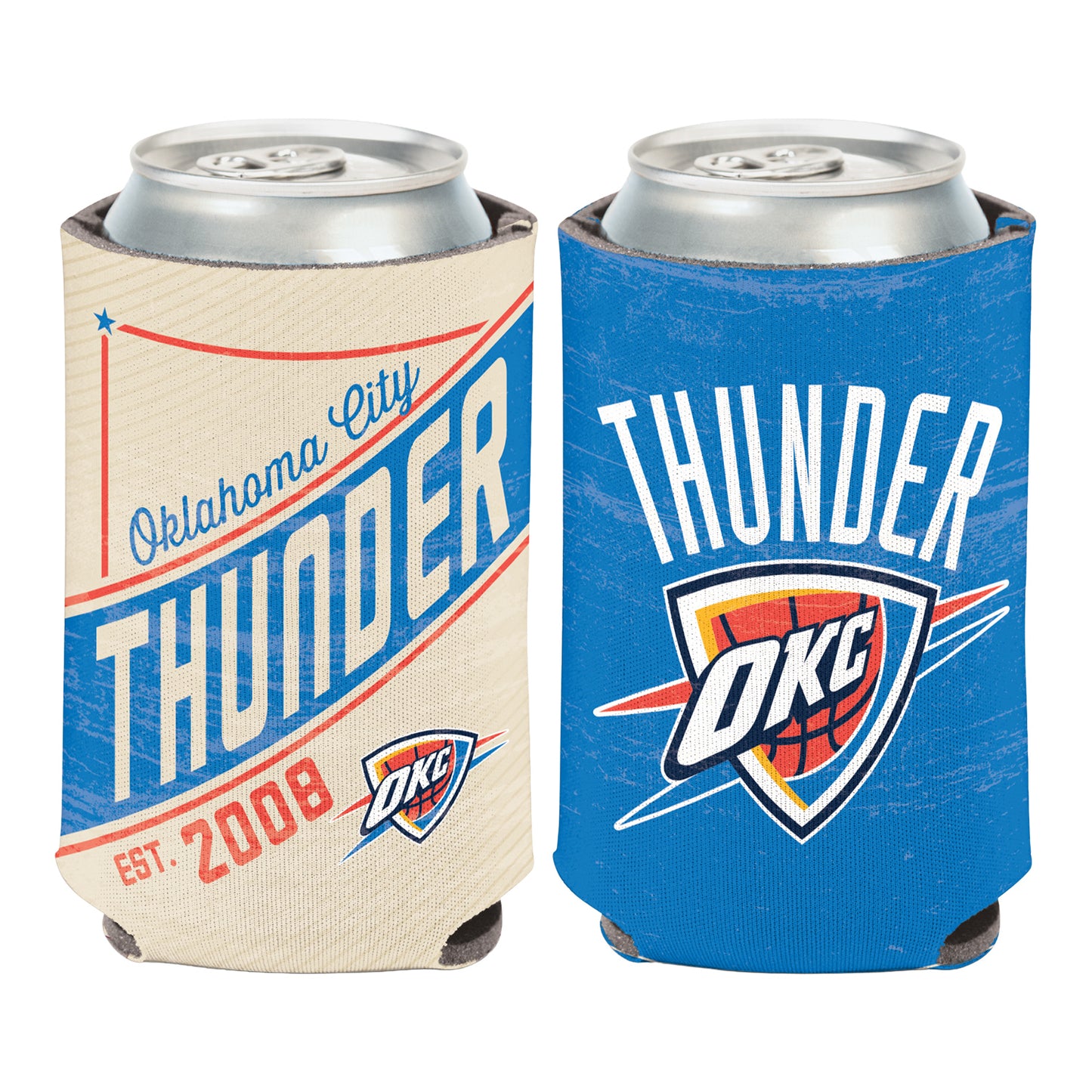 OKLAHOMA CITY THUNDER RETRO 12 OZ CAN COOLER - Front and Back View