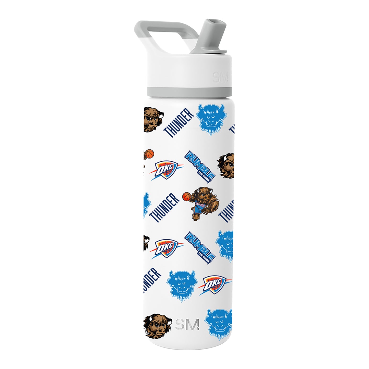 OKC Thunder Simple Modern 22oz Summit Rumble Water Bottle in White - Front View