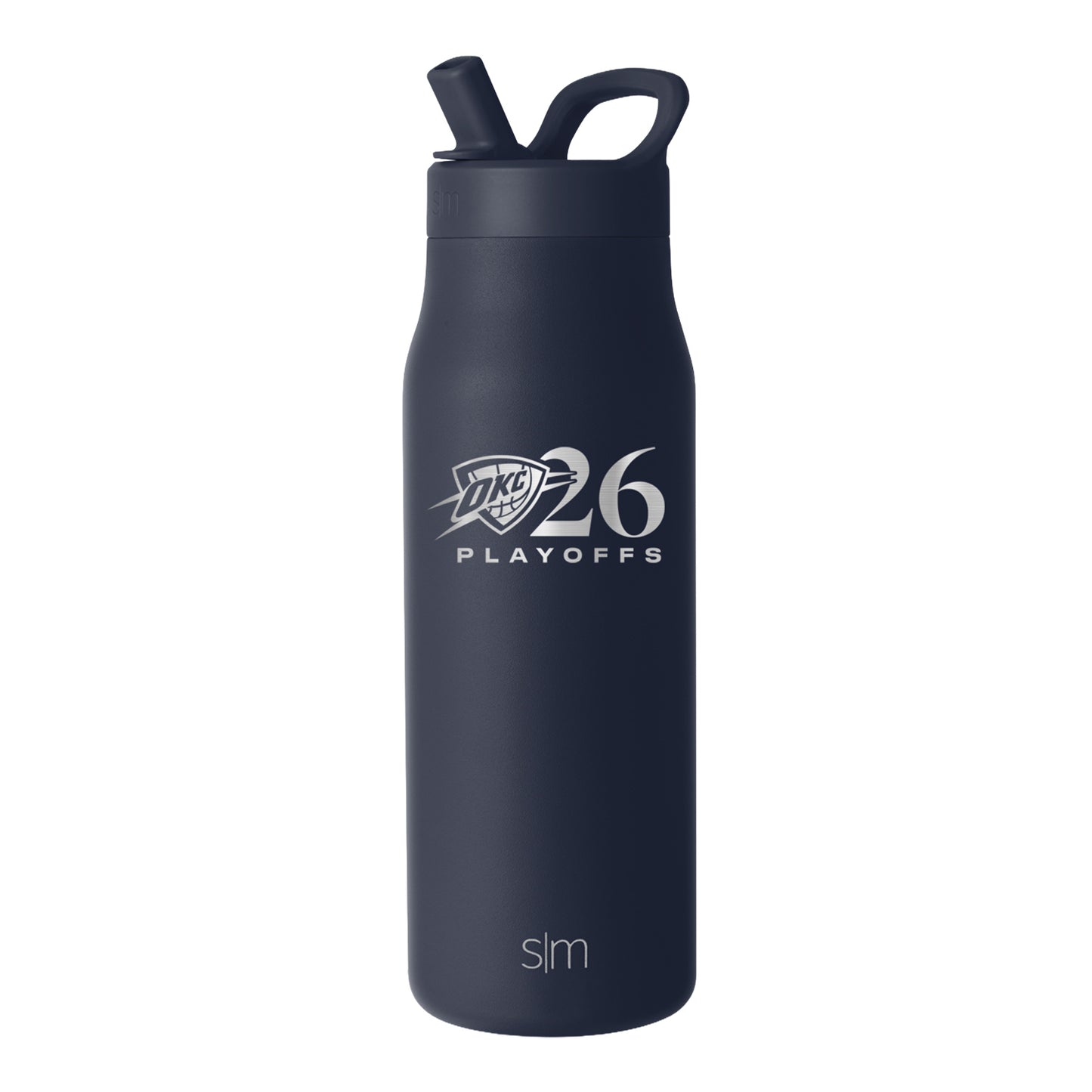 OKC Thunder Simple Modern 2026 Playoffs 34oz Mesa Straw Bottle in Navy - Front View