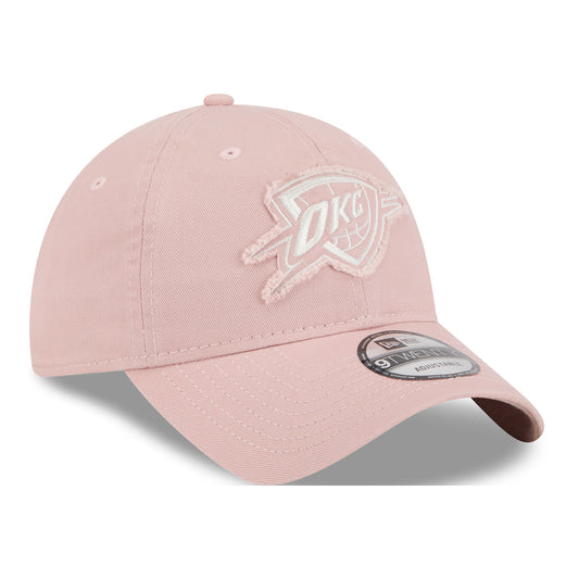 LADIES OKC THUNDER NEW ERA 920 FRAYED ADJUSTABLE HAT in Pink - Front Right View