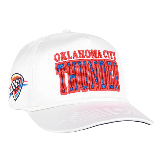 OKC Thunder 47 Brand Satin Glitter Hitch Snapback in White - Front Right View