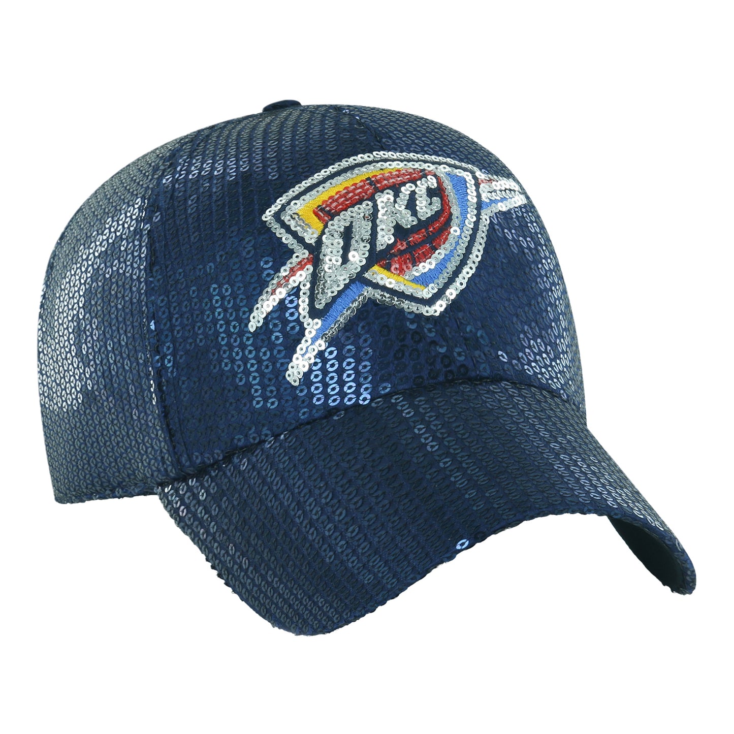 Ladies OKC Thunder 47 Brand Primary Sequin Clean Up Hat in Blue - Front Right View