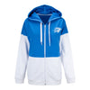 OKLAHOMA CITY THUNDER WOMEN WHITE SHIELD FULL ZIP JACKET IN BLUE & WHITE - FRONT VIEW