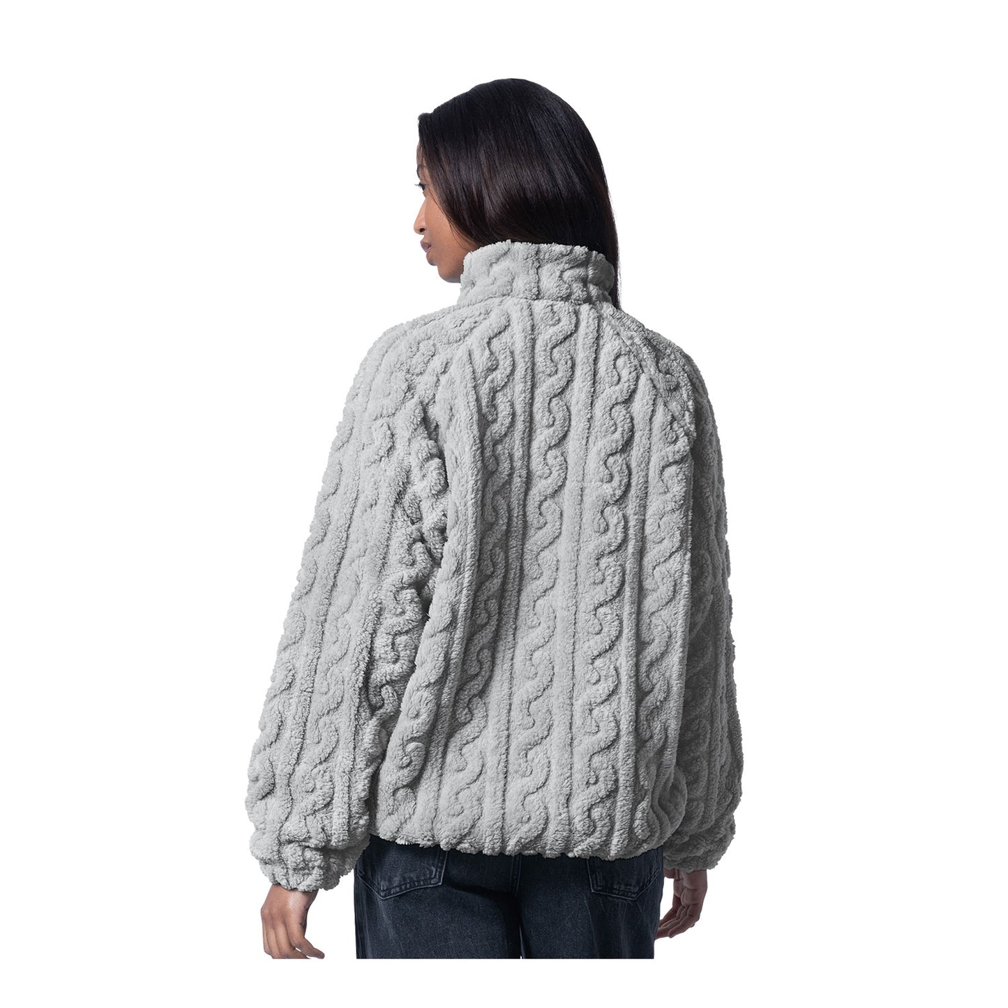 Ladies Oklahoma City Thunder Champ Cable Knit Sherpa 1/2 Zip Pullover in Grey - Back View