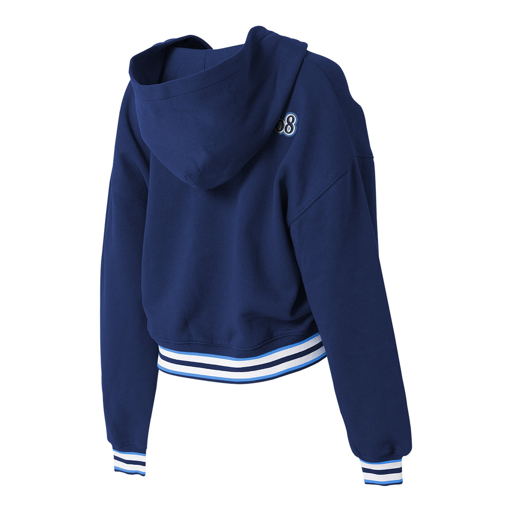 LADIES OKLAHOMA CITY THUNDER WEAR BY ERIN ANDREWS LACE-UP HOODED SWEATSHIRT IN NAVY - BACK VIEW