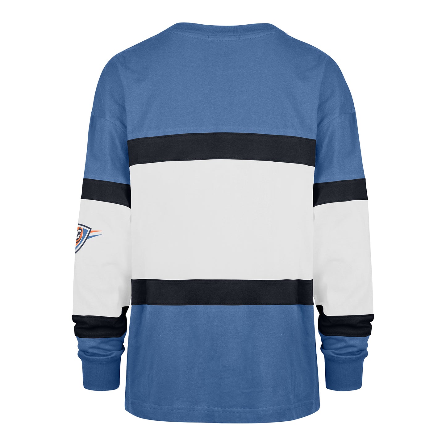 Ladies Oklahoma City Thunder Breezeway Archive Crew Neck Sweatshirt in Blue - Back View