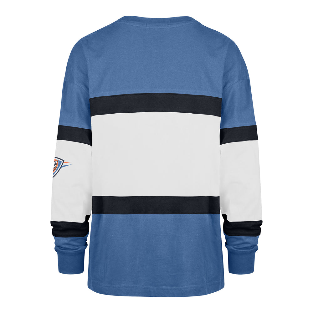 Ladies Oklahoma City Thunder Breezeway Archive Crew Neck Sweatshirt in Blue - Back View