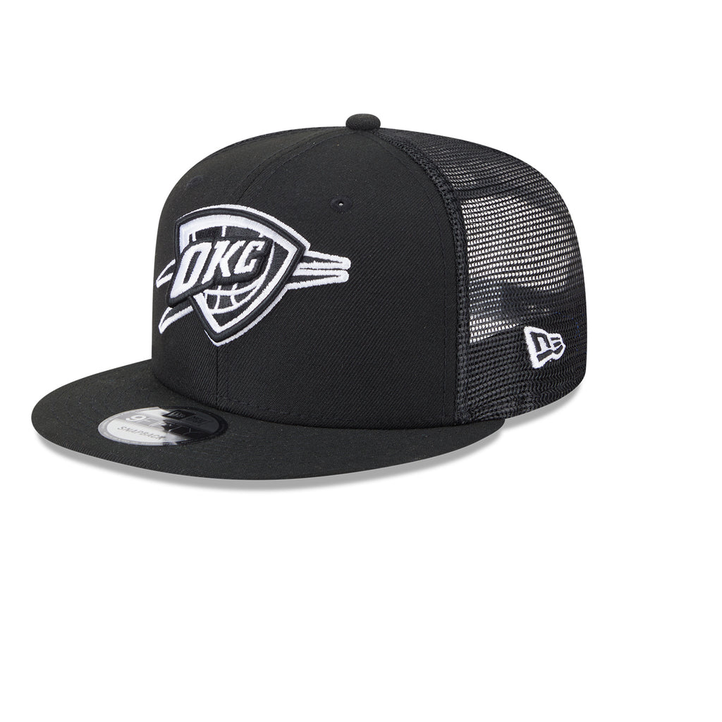 OKC THUNDER NEW ERA BLACK & WHITE TRUCKER HAT | Official OKC