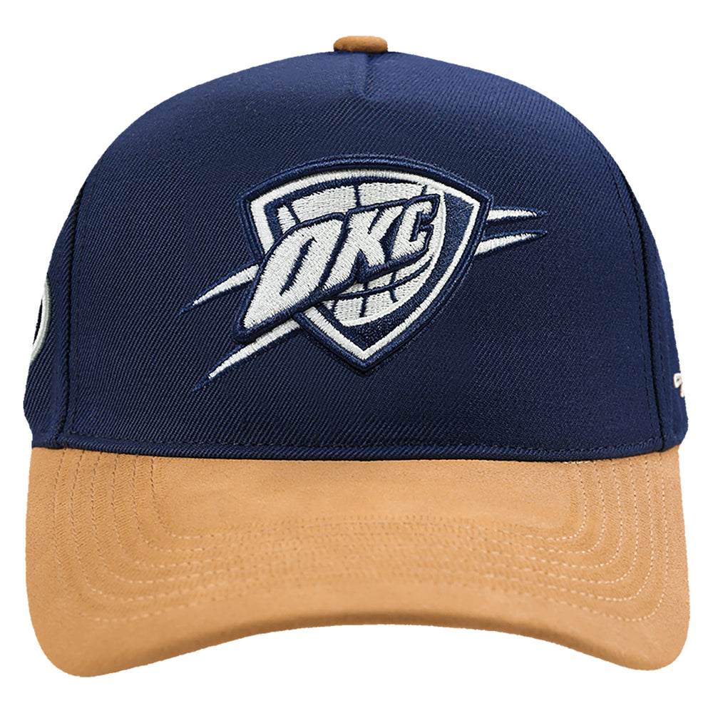 OKC THUNDER PRO STANDARD SUEDE PRO PINCH NAVY SNAPBACK in Navy - Front View