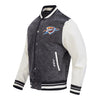 OKC Thunder Pro Standard Washed Denim Varsity Jacket in Grey - Front Left View