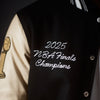 OKC Thunder 2025 NBA Champions Collector's Varsity Jacket in Black- Script Detail on Chest