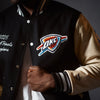OKC Thunder 2025 NBA Champions Collector's Varsity Jacket in Black- Chest Logo Detail