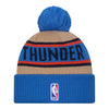 OKLAHOMA CITY THUNDER NEW ERA 2024 NBA DRAFT KNIT IN BLUE & TAN - BACK VIEW