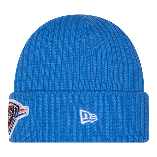 OKC Thunder New Era Rhinestone Patch Cuff Knit Hat in Blue - Side View