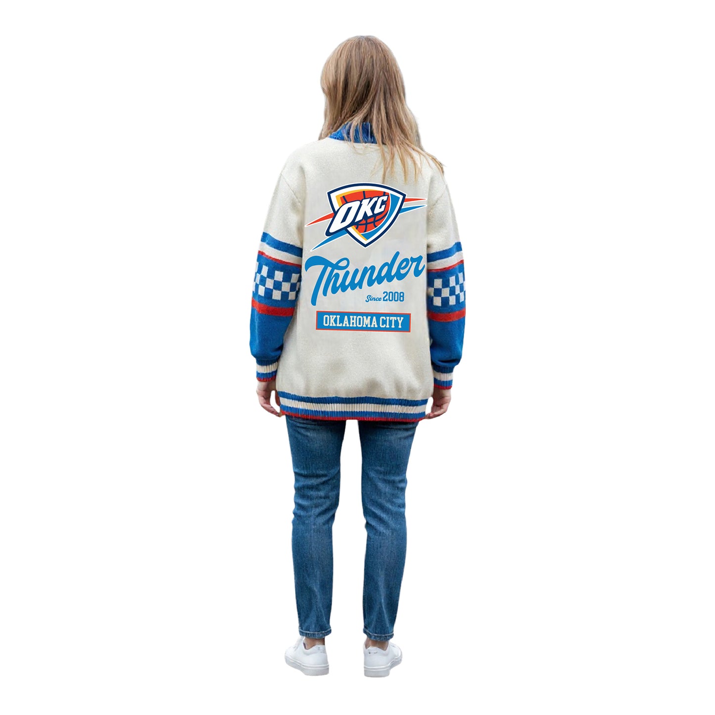 OKC THUNDER WILD COLLECTIVE FASHION CARDIGAN in White - Back View