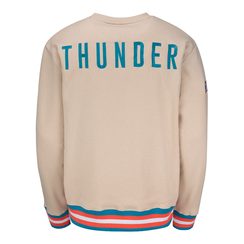 OKC Thunder Stripe Trim Native Crewneck Sweatshirt in Tan - Back View