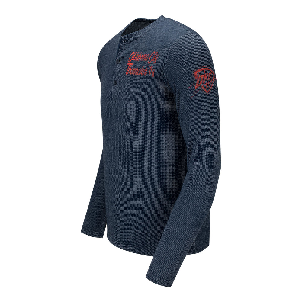 OKC THUNDER MENS HENLEY TOP GRAIN T-SHIRT IN GREY - LEFT SIDE VIEW