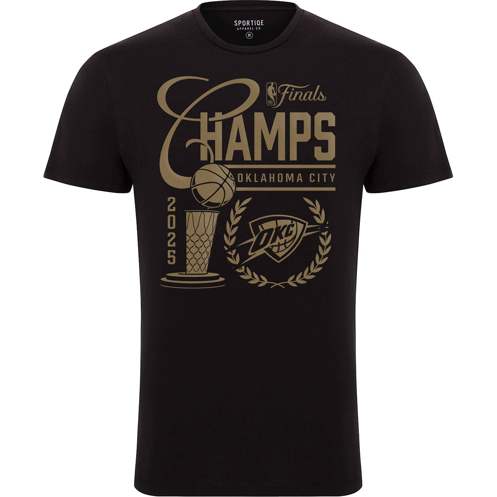OKC THUNDER 2025 NBA CHAMPIONS SPORTIQE BLACK T-SHIRT