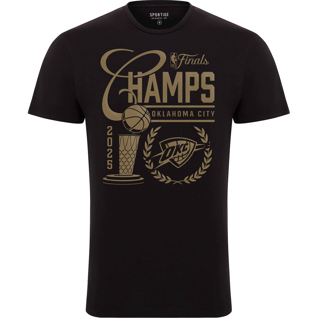 OKC THUNDER 2025 NBA CHAMPIONS SPORTIQE BLACK T-SHIRT