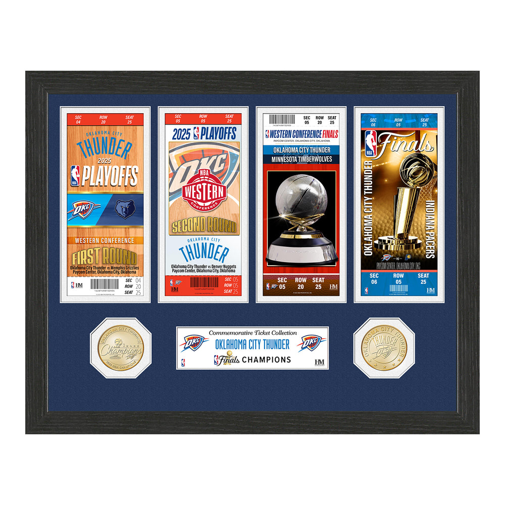 OKC THUNDER 2025 NBA CHAMPIONS ROAD TO THE CHAMPIONSHIP TICKET & BRONZE COIN PHOTO MINT