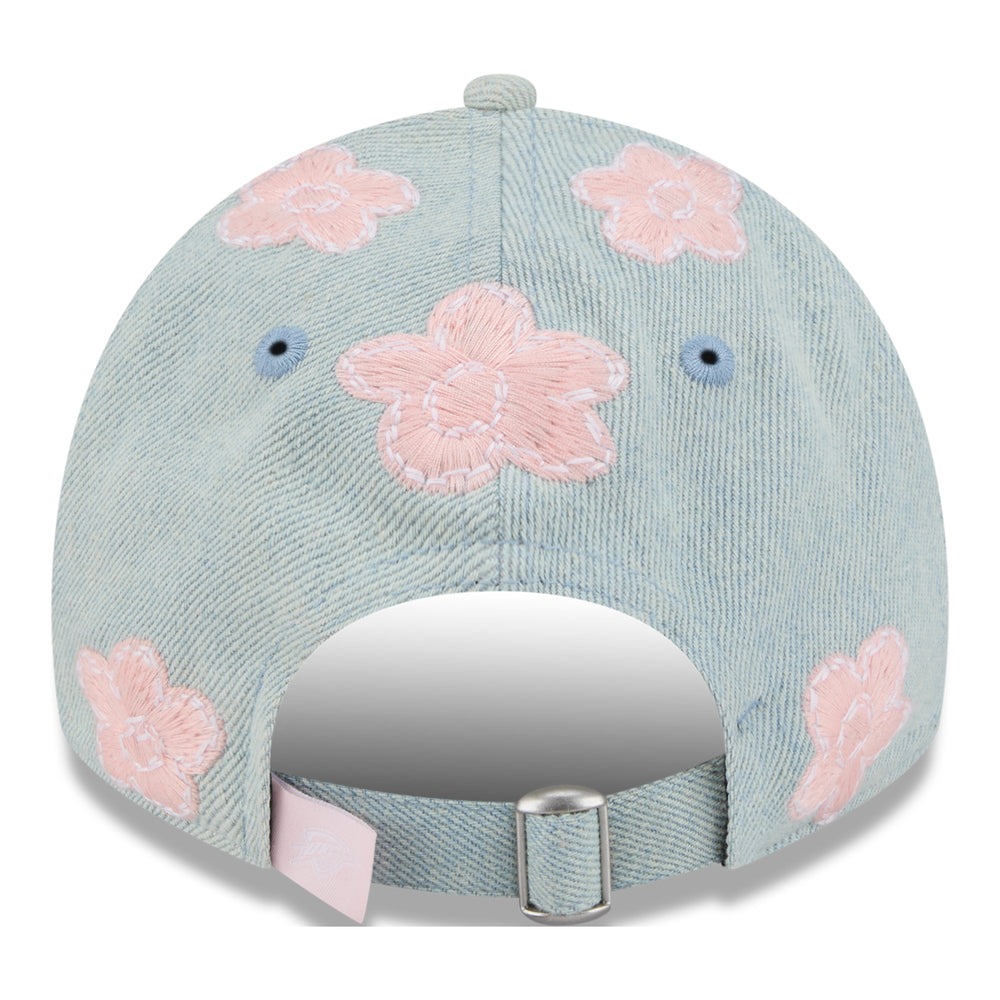 GIRLS OKC THUNDER NEW ERA 920 FLORAL DENIM HAT in Blue -Back View