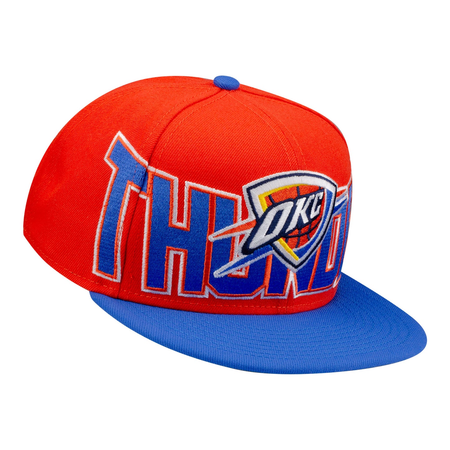 YOUTH OKC THUNDER NEW ERA 950 SATIN WORDMARK SNAPBACK in orange - Front Right View