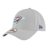YOUTH OKC THUNDER NEW ERA 940 GREY ADJUSTABLE HAT IN GREY - FRONT LEFT VIEW