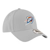 YOUTH OKC THUNDER NEW ERA 940 GREY ADJUSTABLE HAT IN GREY - FRONT RIGHT VIEW