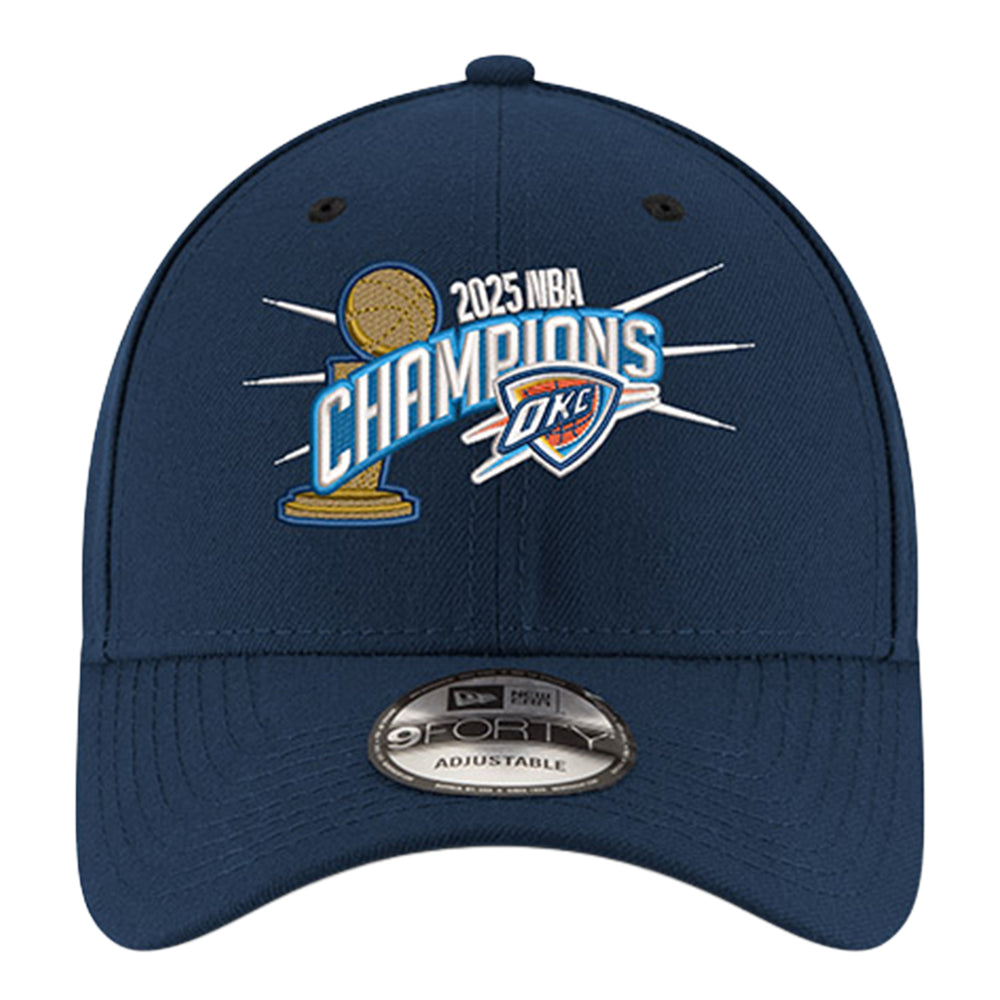Youth OKC Thunder 2025 NBA Champions New Era 940 Hat in Blue - Front View