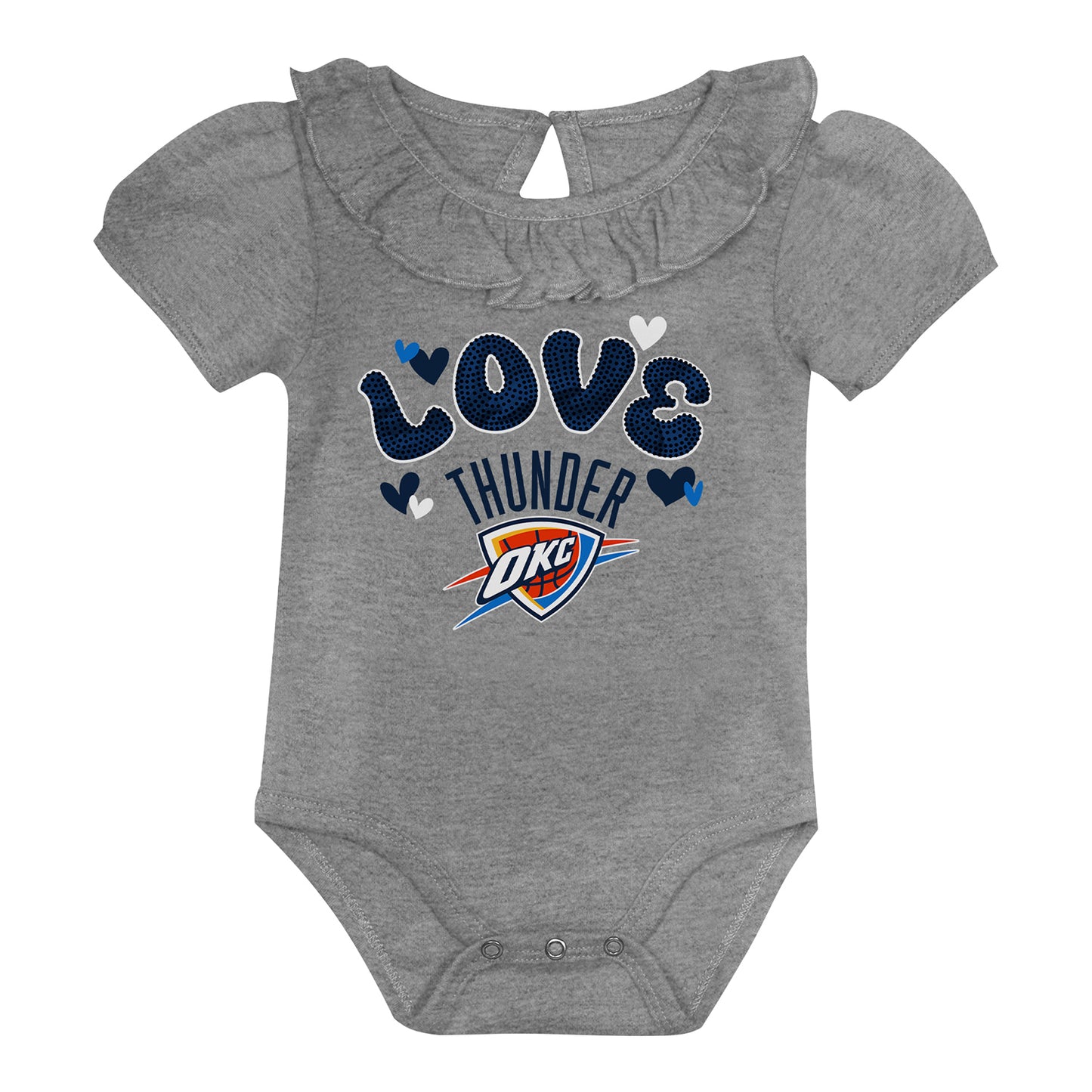 Infant OKC Thunder Outerstuff Hop Base 2-Pack Onesie Set in Blue and Grey - Front View