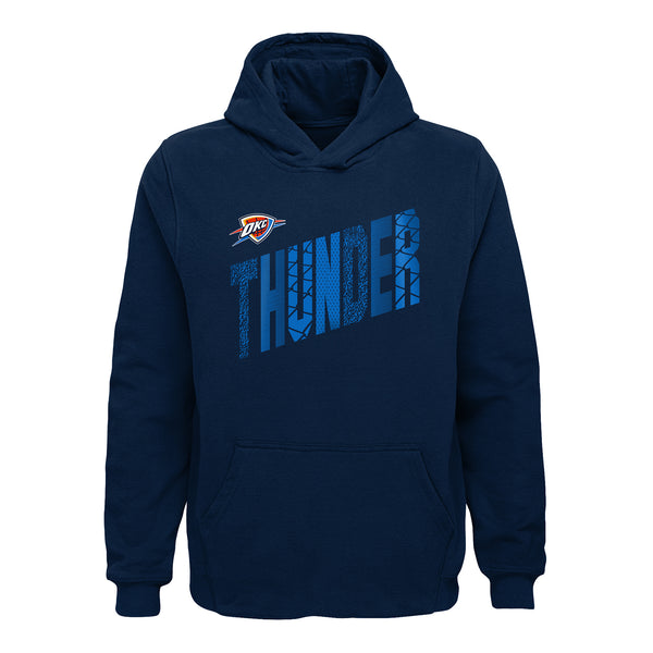 YOUTH OKLAHOMA CITY THUNDER PLAYGROUND WORDMARK HOODED SWEATSHIRT IN BLUE - FRONT VIEW