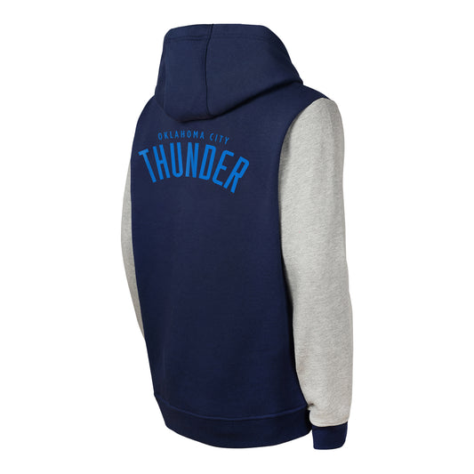 Youth Oklahoma City Thunder Outerstuff Fair Catch Fleece Hooded Sweatshirt in Blue and Grey - Back View