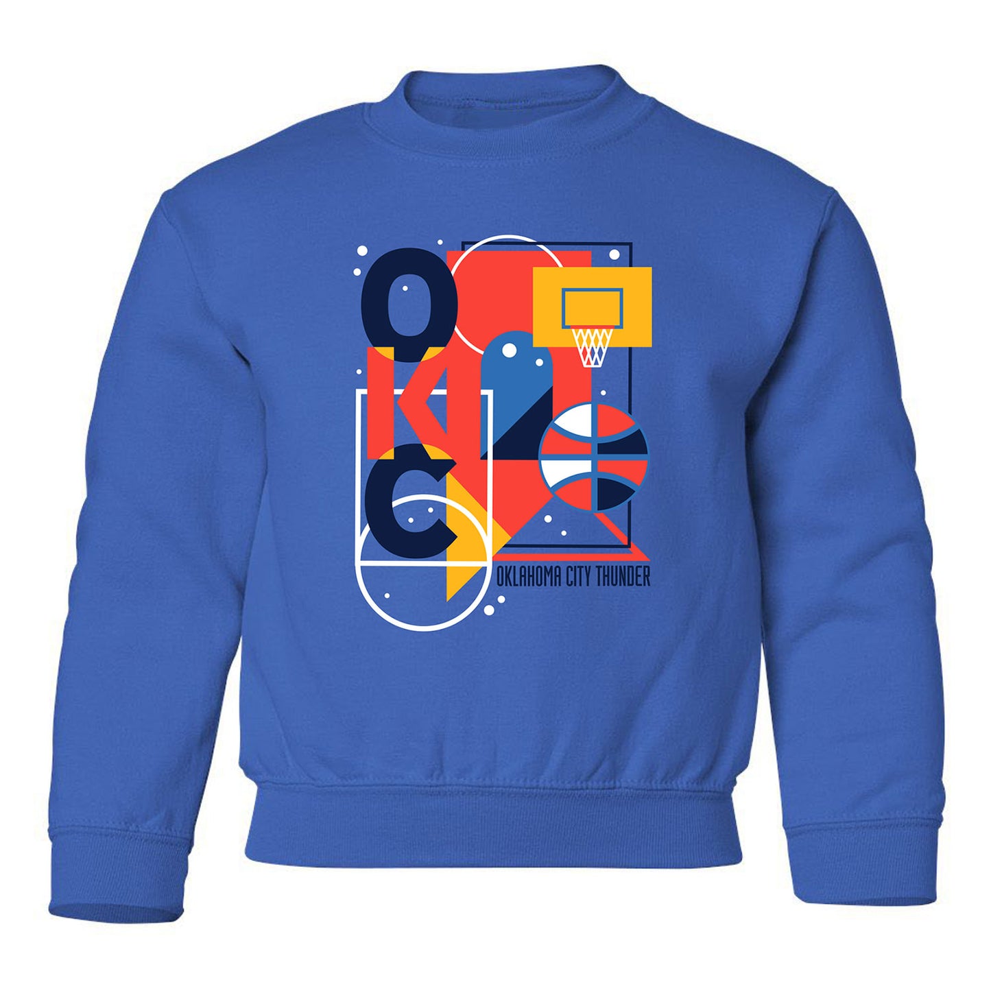 Youth OKC Thunder Mural Crewneck in Blue - Front view