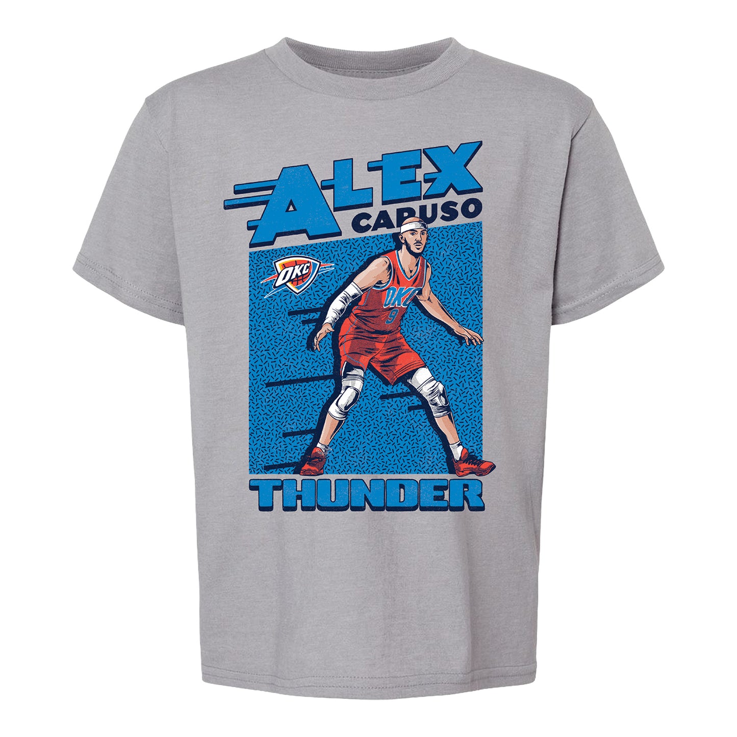 Youth Oklahoma City Thunder Alex Caruso Action T-Shirt in Grey - Front view