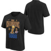 Youth Oklahoma City Thunder 2025 NBA Champions Nike Locker Room T-Shirt in Black - Front and Back View
