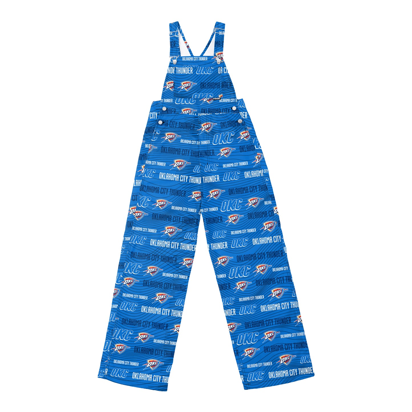 Youth Oklahoma City Thunder Allover Print Bib Overalls in Blue - Front View
