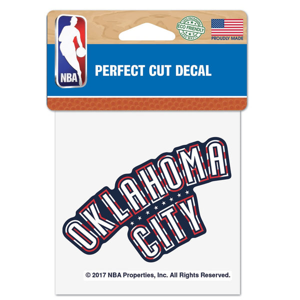Oklahoma City Thunder 4x4 Flag Road Decal in Red White and Navy - Front View