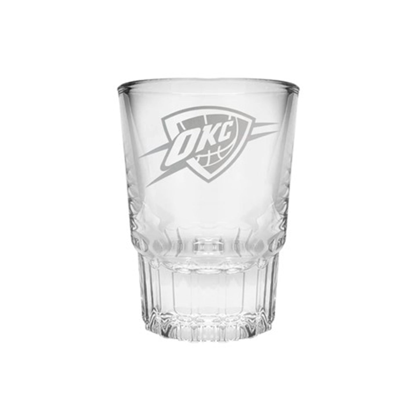 GREAT AMERICAN OKC THUNDER PRISM SHOT GLASS IN CLEAR - FRONT VIEW