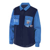 LADIES OKC COLORBLOCK SHACKET IN BLUE - FRONT VIEW