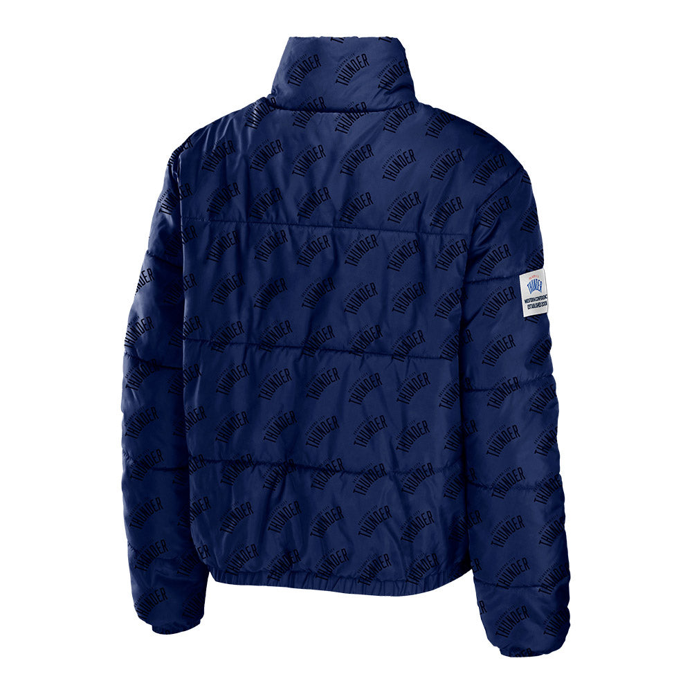 LADIES OKC PUFFER JACKET IN BLUE - BACK VIEW