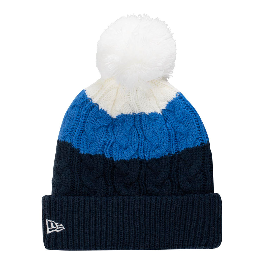 NEW ERA THUNDER LAYERED UP WOMEN'S KNIT HAT IN BLUE & WHITE - BACK VIEW