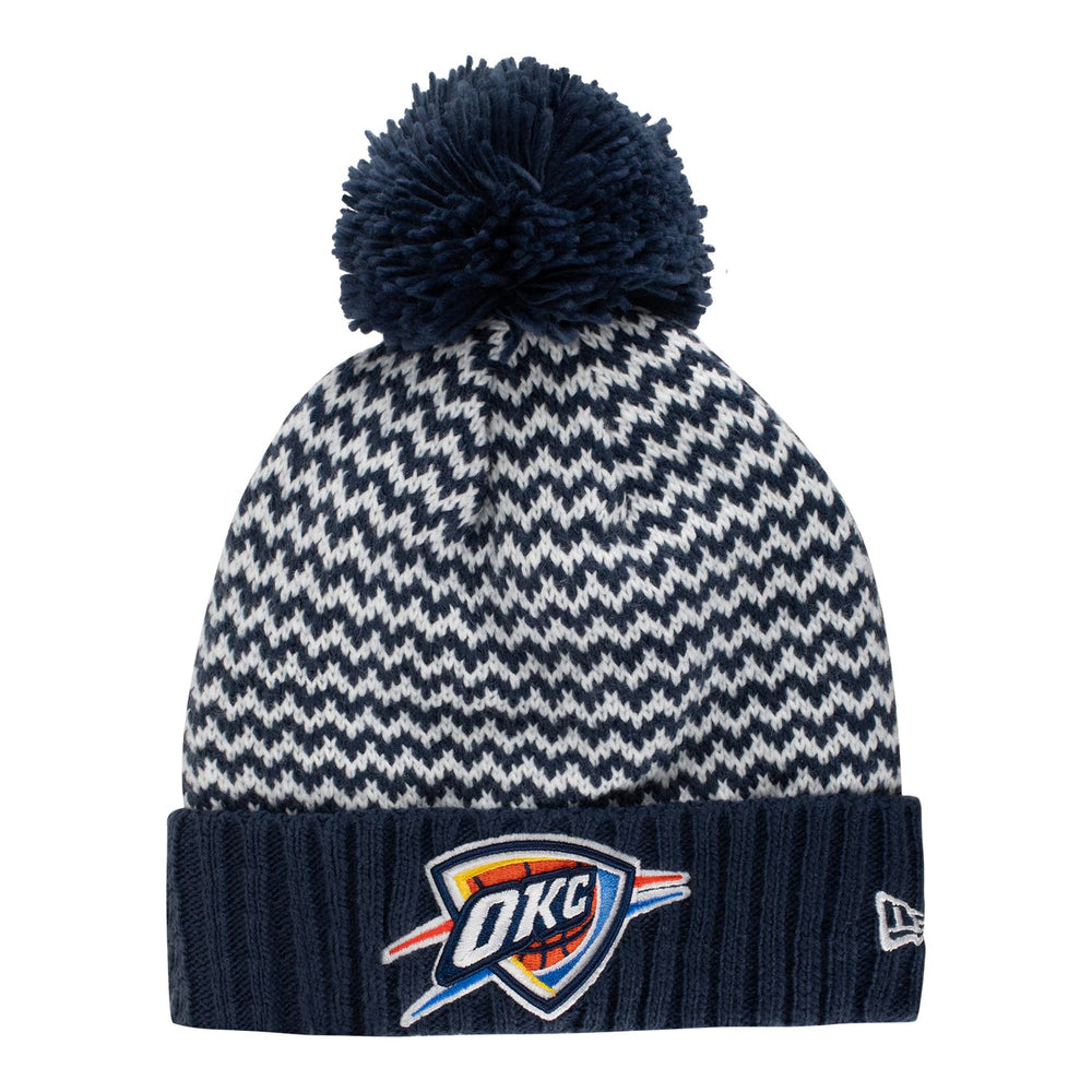 LADIES OKC THUNDER NEW ERA PATTERNED POM KNIT HAT