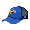 NEW ERA THUNDER 9FORTY A-FRAME ADJUSTABLE TRUCKER HAT IN BLUE - ANGLED LEFT SIDE VIEW
