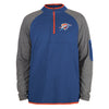 NEW ERA OKC THUNDER 1/4 ZIP COLOR BLOCK JACKET IN BLUE & GREY - FRONT VIEW