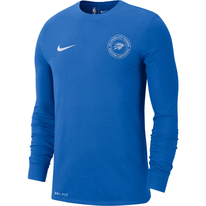 OKC THUNDER NIKE ICON BLUE THUNDER LOGO LONG SLEEVE T-SHIRT