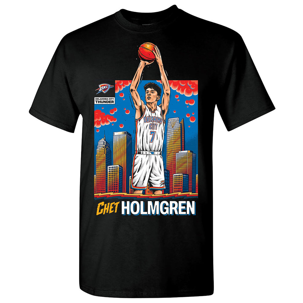 OKC THUNDER CHET HOLMGREN SKYLINE PLAYER T-SHIRT