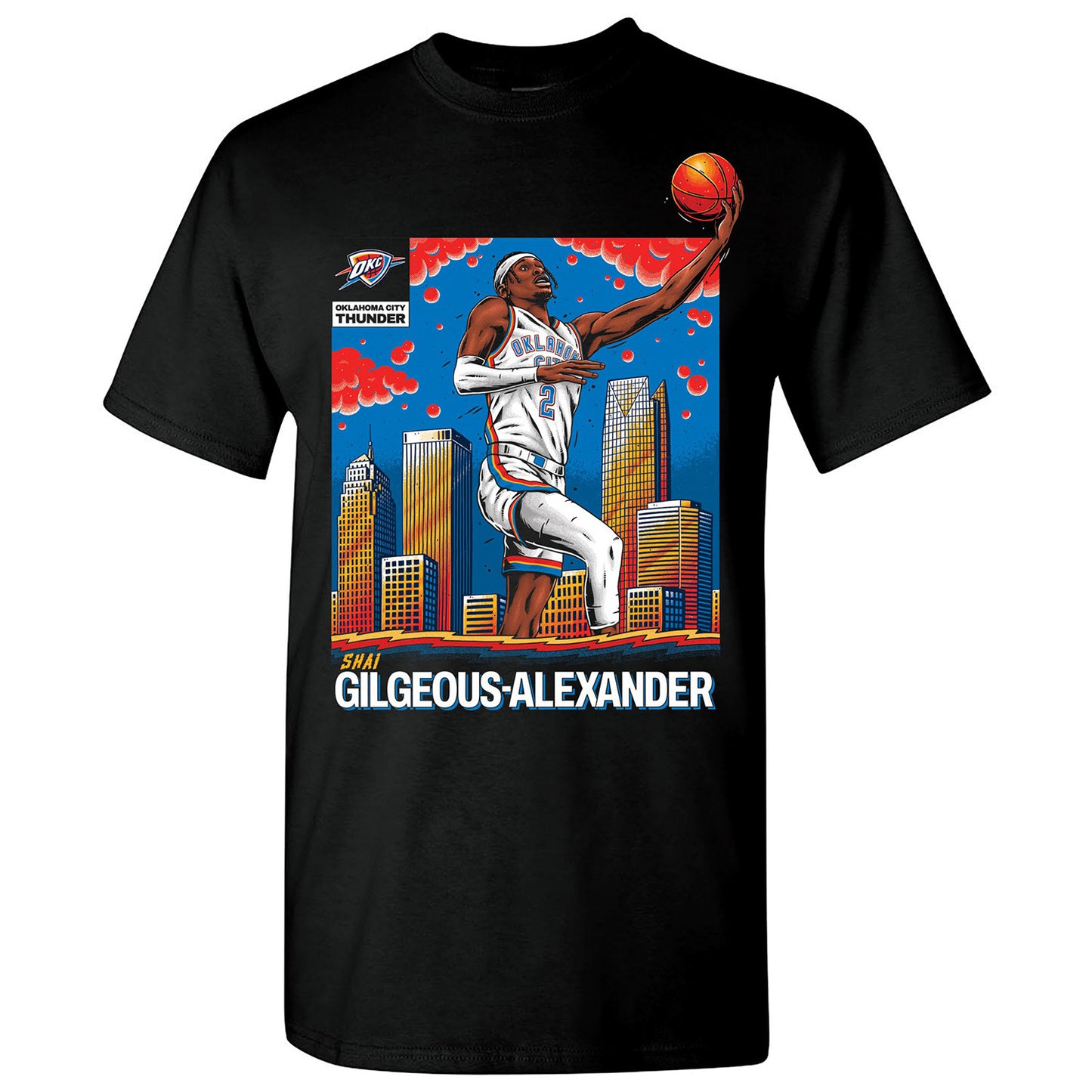 OKC THUNDER SGA SKYLINE PLAYER T-SHIRT IN BLACK - FRONT VIEW